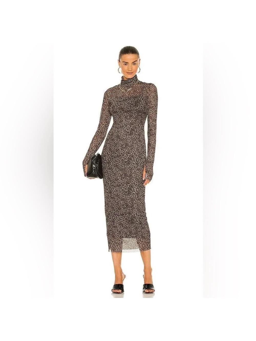 Long Sleeve Leopard Print Midi Dress - Black